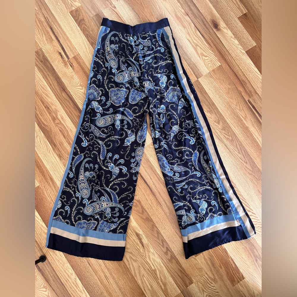 H&M WIDE LEG SILK PANTS WITH PAISLEY PRINT